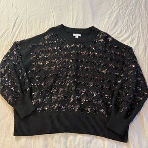 Nine West Black Crewneck Sweater with Multicolor Sequins